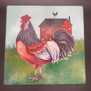 Rooster Cutting Board 7.5” Glass, New